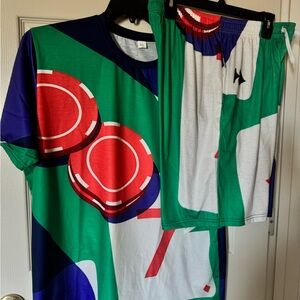 Men Green & Red Graphic Poker Chip Lounge Set Big And Tall